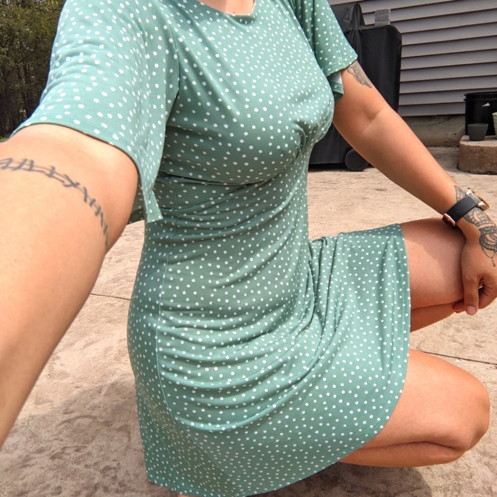 Gilli Sage with Polkadot Shift Mini Dress